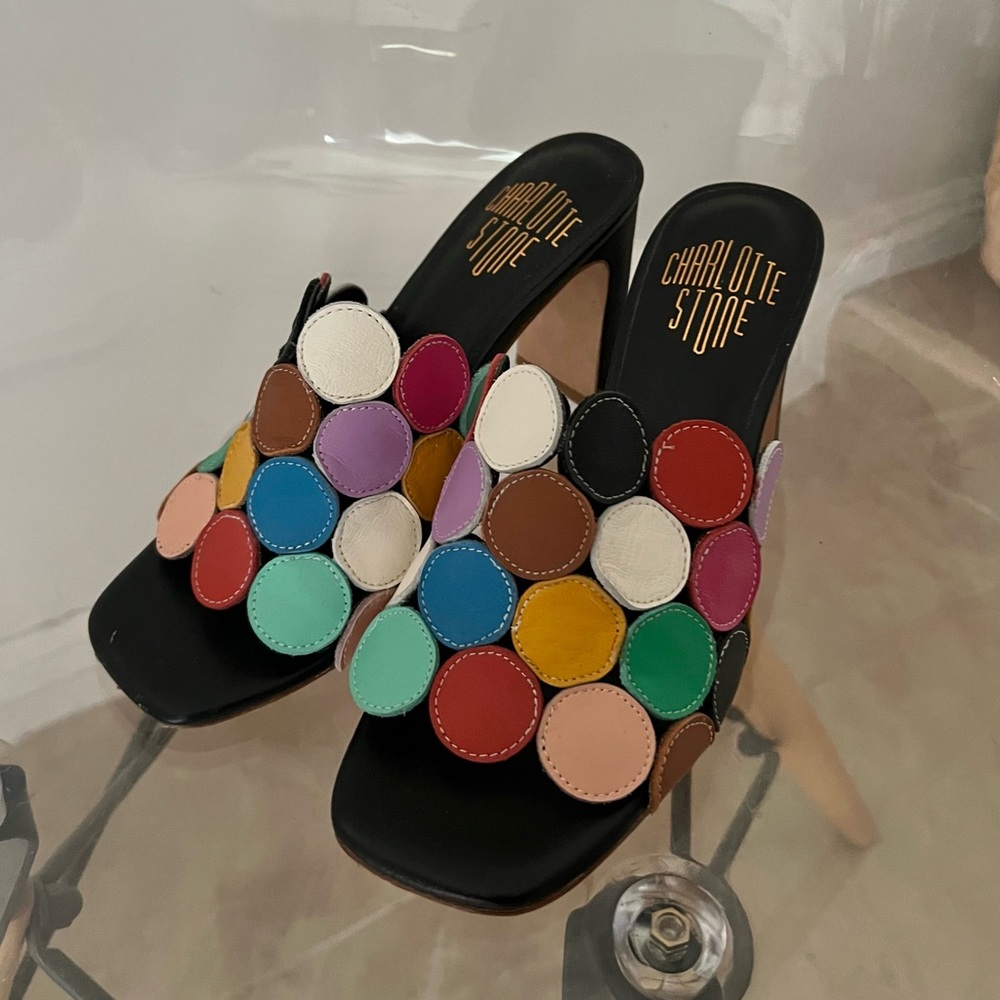 Charlotte Stone multicolor circle dot sandal.